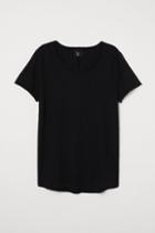 H & M - Raw-edge T-shirt - Black