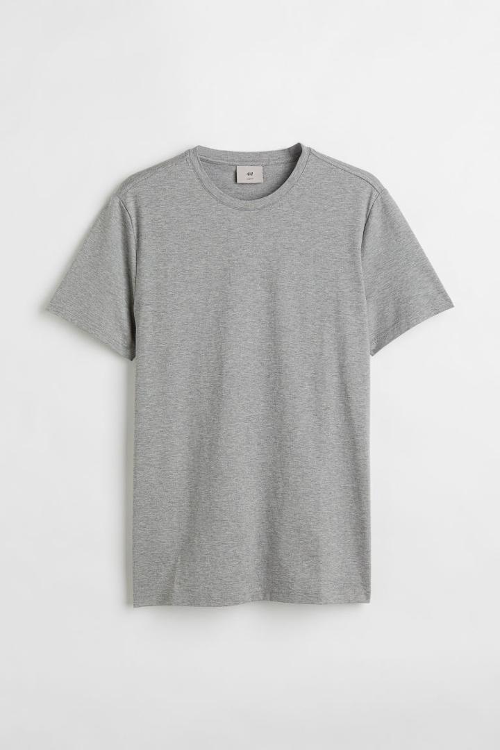 H & M - Slim Fit Pima Cotton T-shirt - Gray