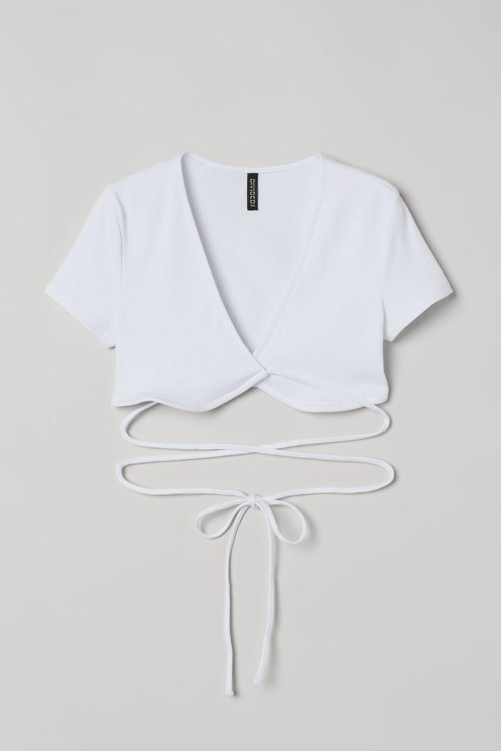 H & M - Wrapover Crop Top - White