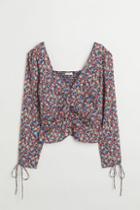 H & M - Puff-sleeved Peplum Blouse - Gray