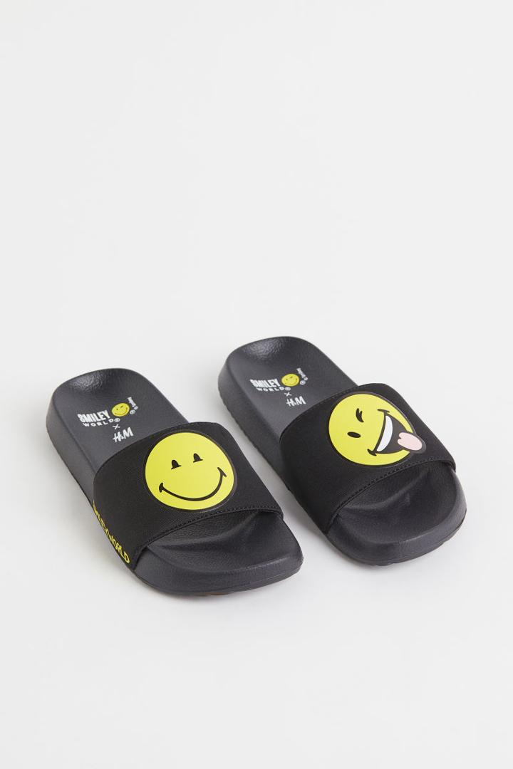H & M - Print-motif Pool Shoes - Black