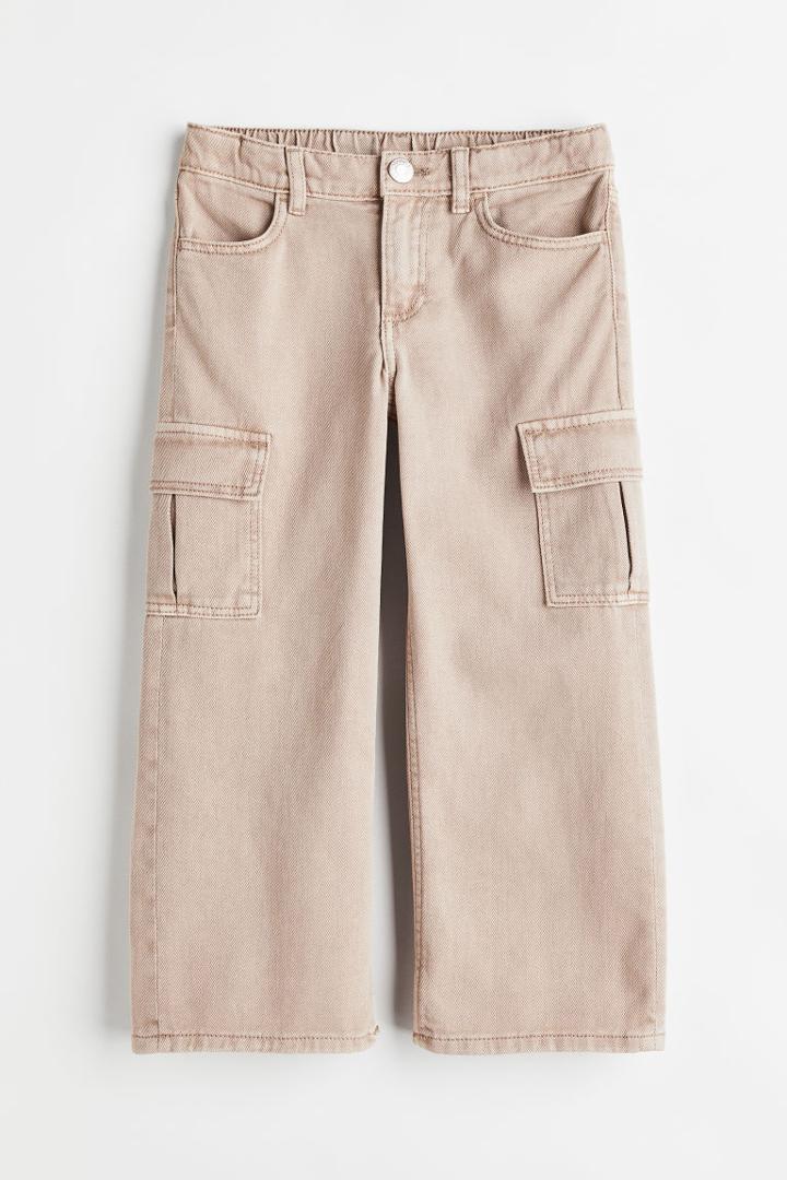 H & M - Comfort Stretch Wide Fit Cargo Jeans - Beige