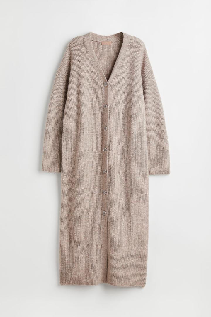 H & M - Rib-knit Cardigan Dress - Gray
