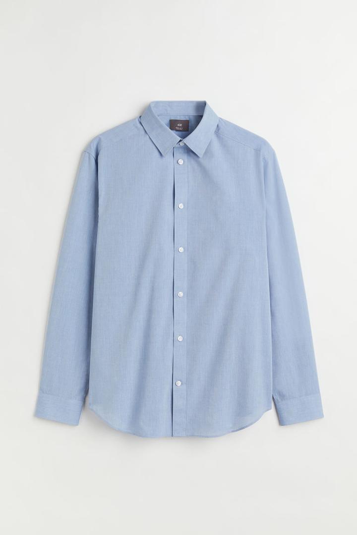 H & M - Regular Fit Easy-iron Shirt - Blue