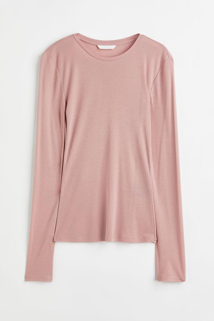 H & M - Long-sleeved Jersey Top - Pink
