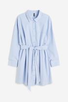 H & M - H & M+ Tie-belt Cotton Shirt Dress - Blue