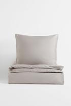 H & M - Cotton Sateen Twin Duvet Cover Set - Brown