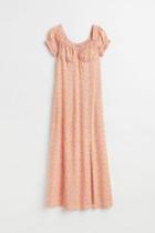 H & M - Floral Puff-sleeved Dress - Pink