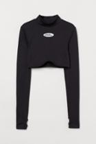 H & M - Long-sleeved Crop Top - Black