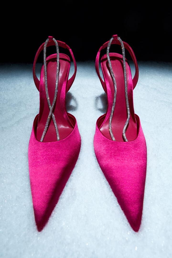 H & M - Pumps With Rhinestone Chain-detail - Pink