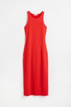 H & M - Ribbed Open-backed Dress - Red