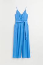 H & M - V-neck Satin Jumpsuit - Blue