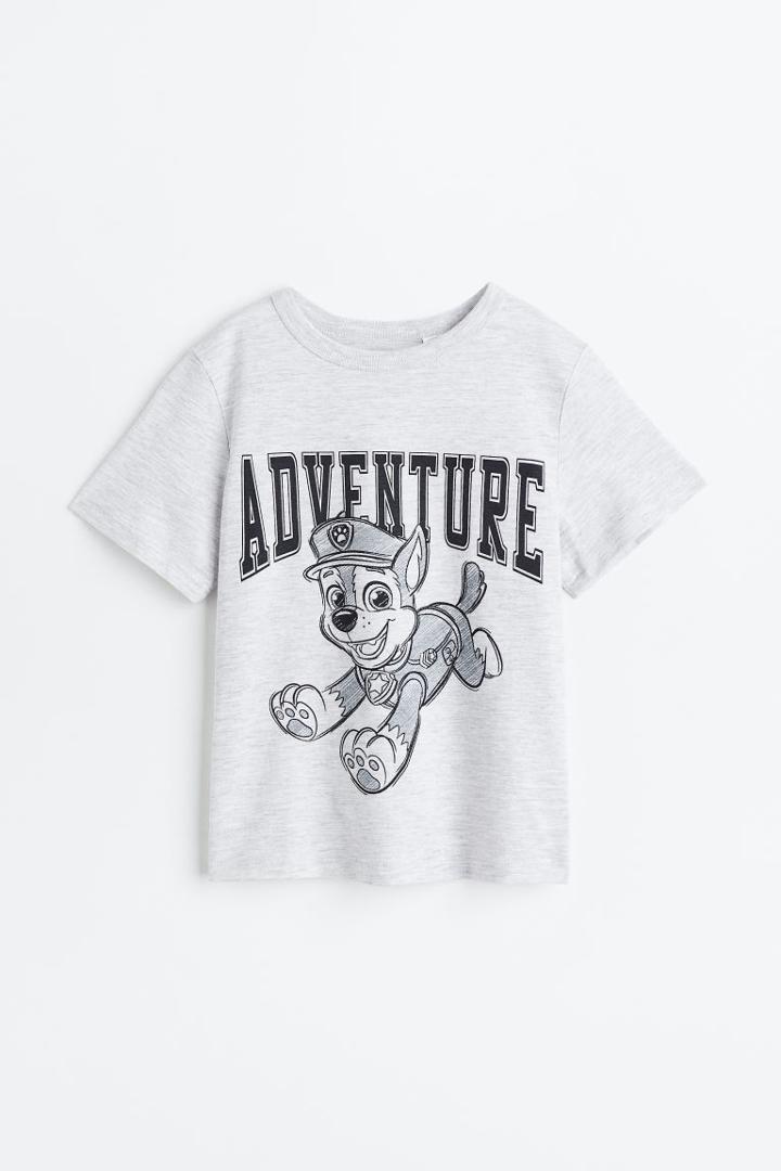 H & M - Printed Cotton T-shirt - Gray