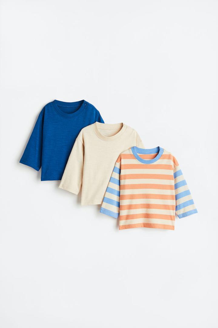 H & M - 3-pack Long-sleeved Jersey Shirts - Beige