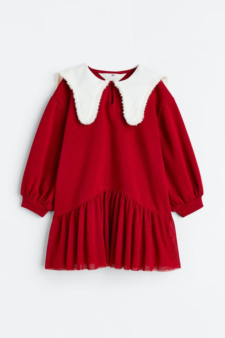 H & M - Collared Sweatshirt Dress - Red