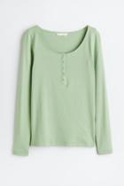 H & M - Ribbed Henley Shirt - Green
