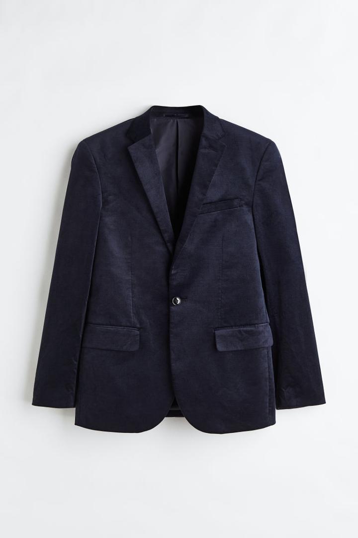 H & M - Slim Fit Velvet Jacket - Blue