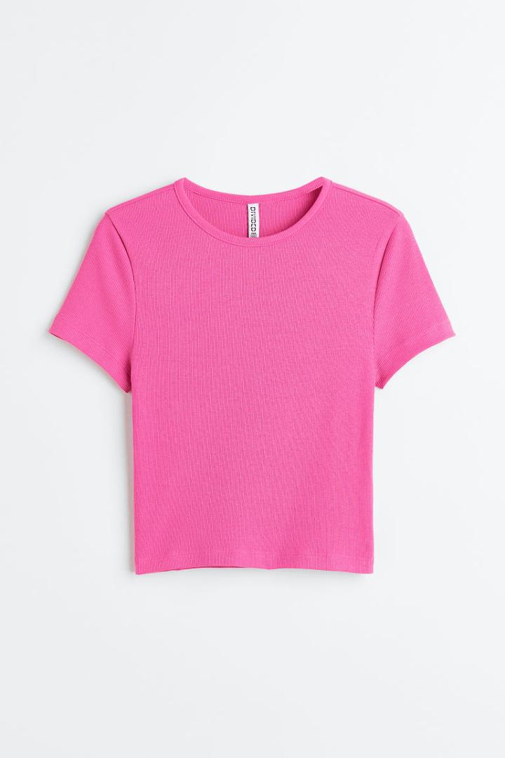 H & M - Ribbed Crop Top - Pink