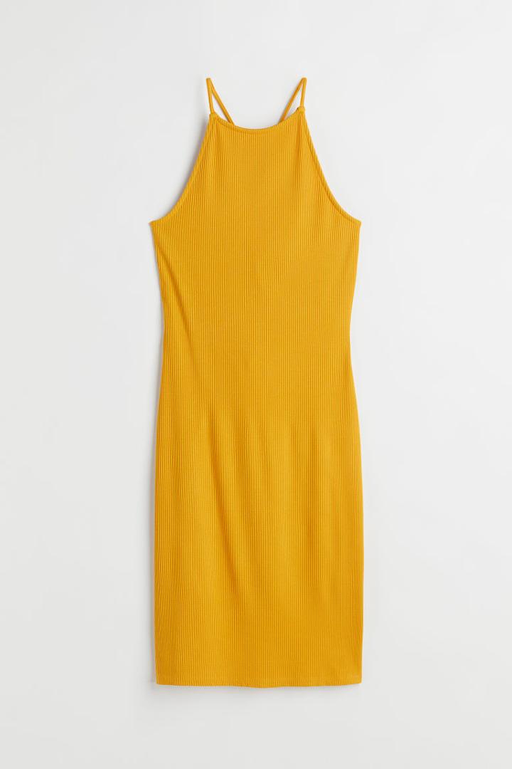 H & M - Ribbed Bodycon Dress - Yellow