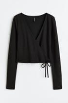 H & M - Wrapover Ribbed Top - Black