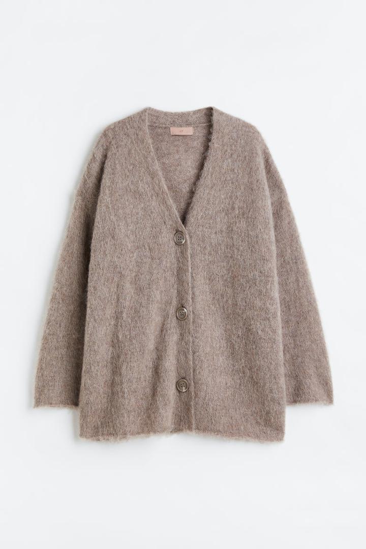H & M - Fine-knit Wool-blend Cardigan - Brown