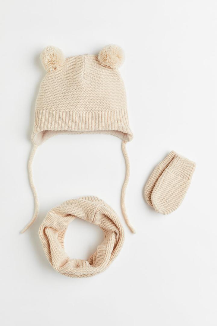 H & M - 3-piece Knit Set - Beige