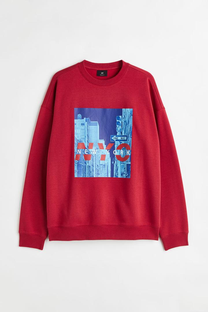 H & M - Oversized Fit Sweatshirt - Red