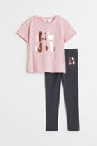 H & M - 2-piece Cotton Jersey Sibling Set - Pink