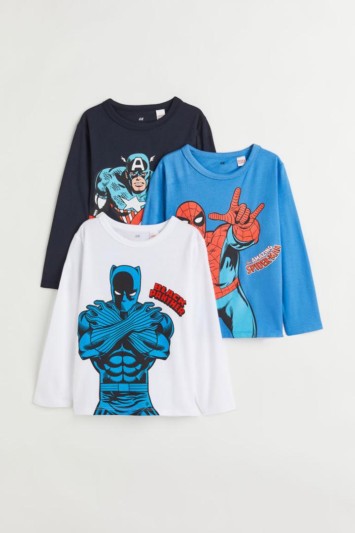 H & M - 3-pack Printed Tops - Blue
