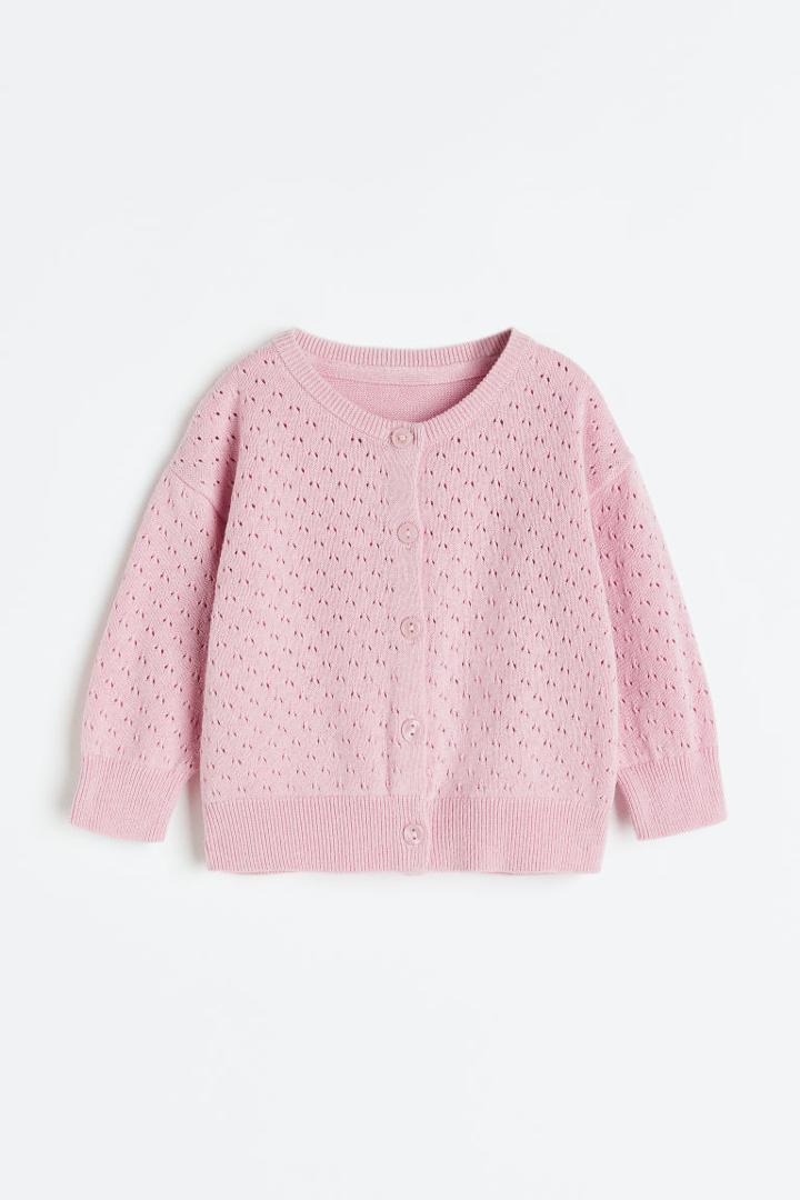 H & M - Pointelle-knit Cardigan - Pink