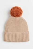 H & M - Rib-knit Pompom Hat - Beige