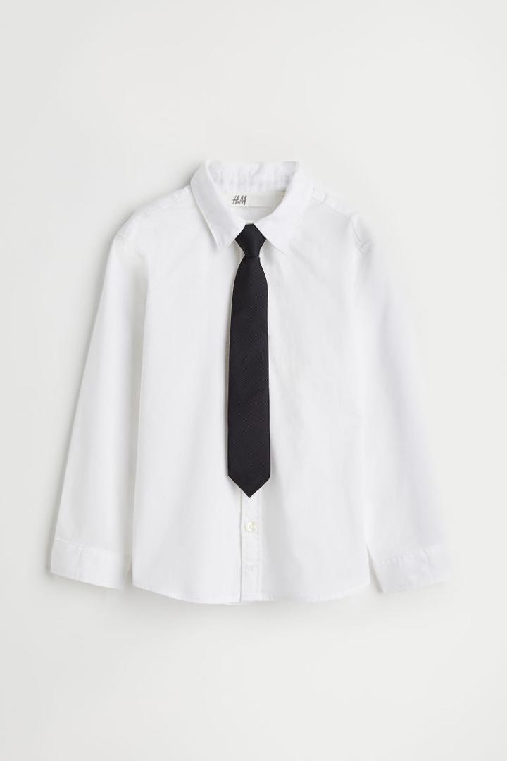 H & M - Shirt And Tie/bow Tie - White