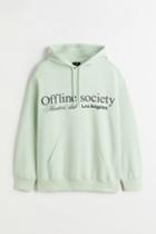 H & M - Relaxed Fit Printed Hoodie - Green