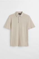 H & M - Slim Fit Fine-knit Polo Shirt - Beige