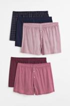 H & M - 5-pack Woven Cotton Boxer Shorts - Pink