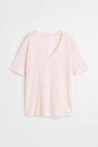 H & M - V-neck Linen Jersey T-shirt - Pink