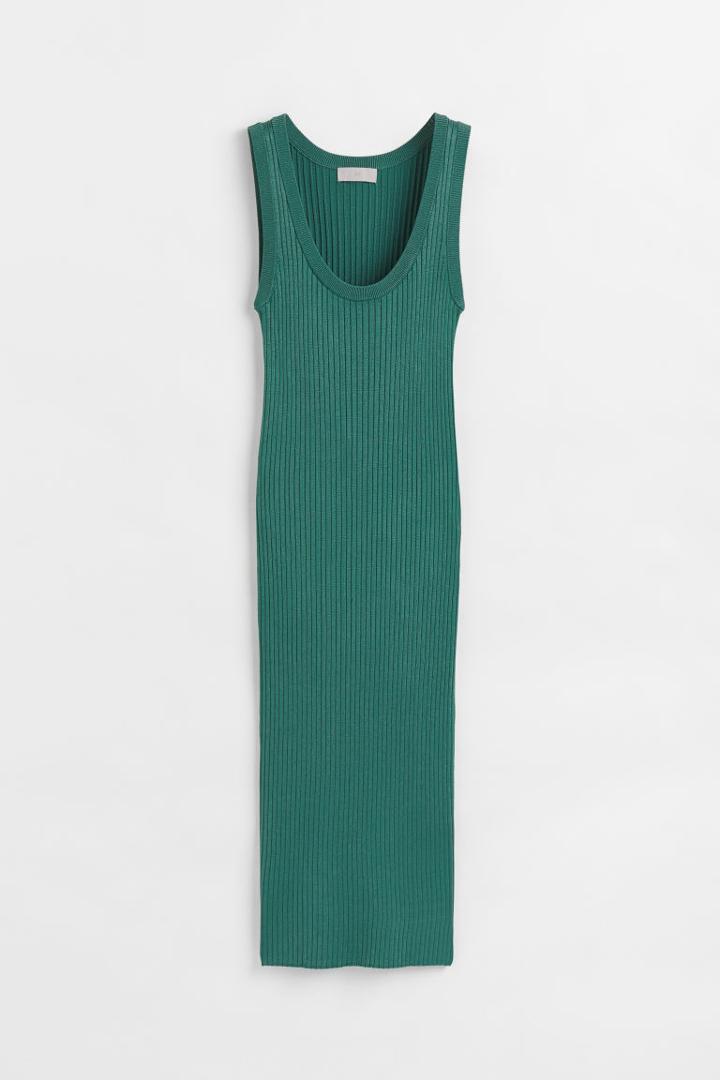 H & M - Rib-knit Bodycon Dress - Green
