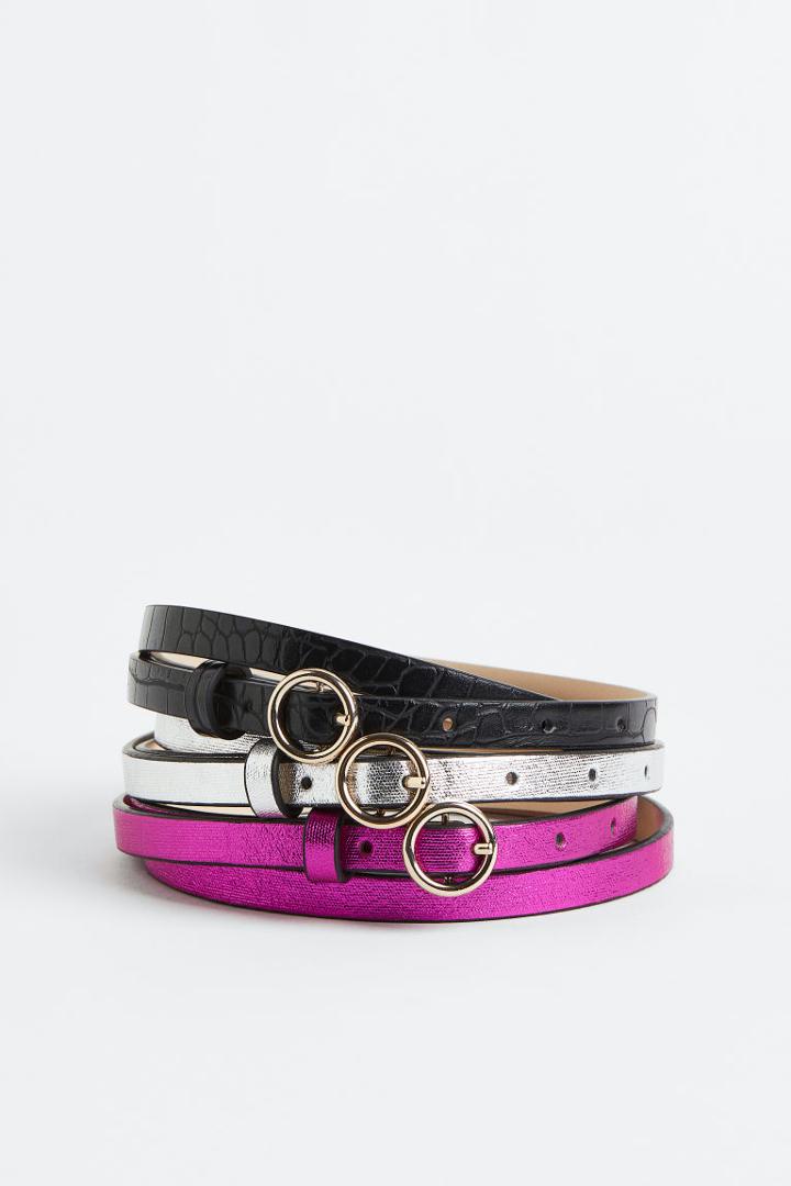 H & M - 3-pack Narrow Belts - Pink