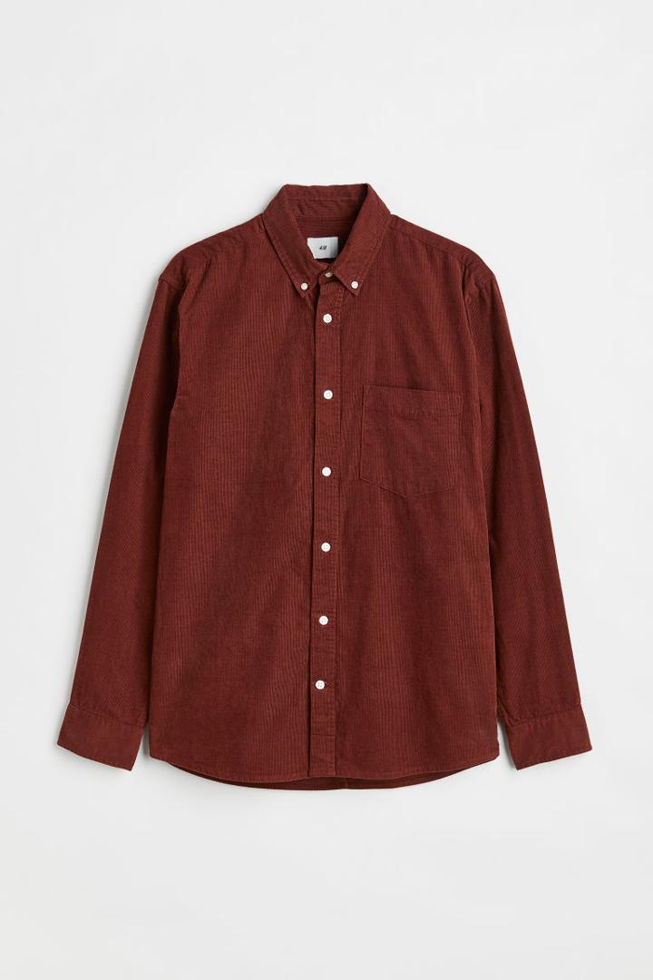 H & M - Regular Fit Corduroy Shirt - Beige