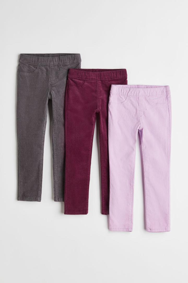 H & M - 3-pack Corduroy Treggings - Pink