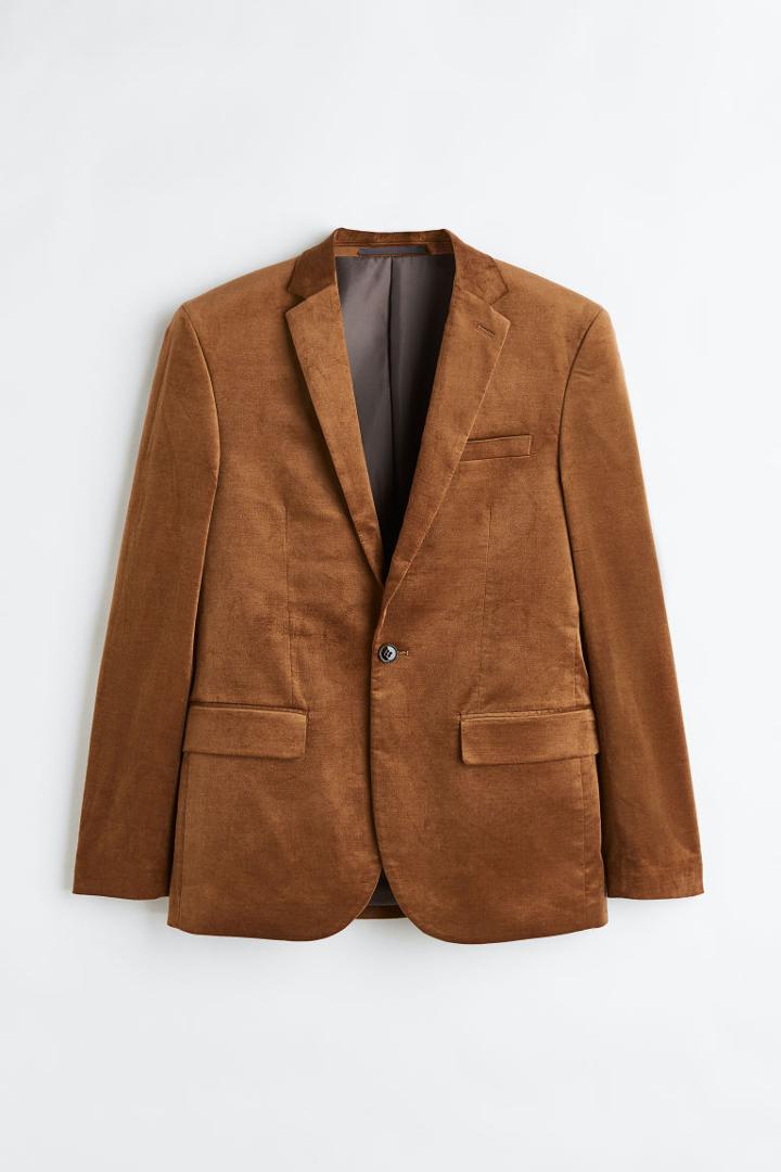 H & M - Slim Fit Velvet Jacket - Beige