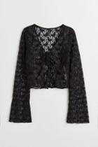 H & M - Long-sleeved V-neck Top - Black