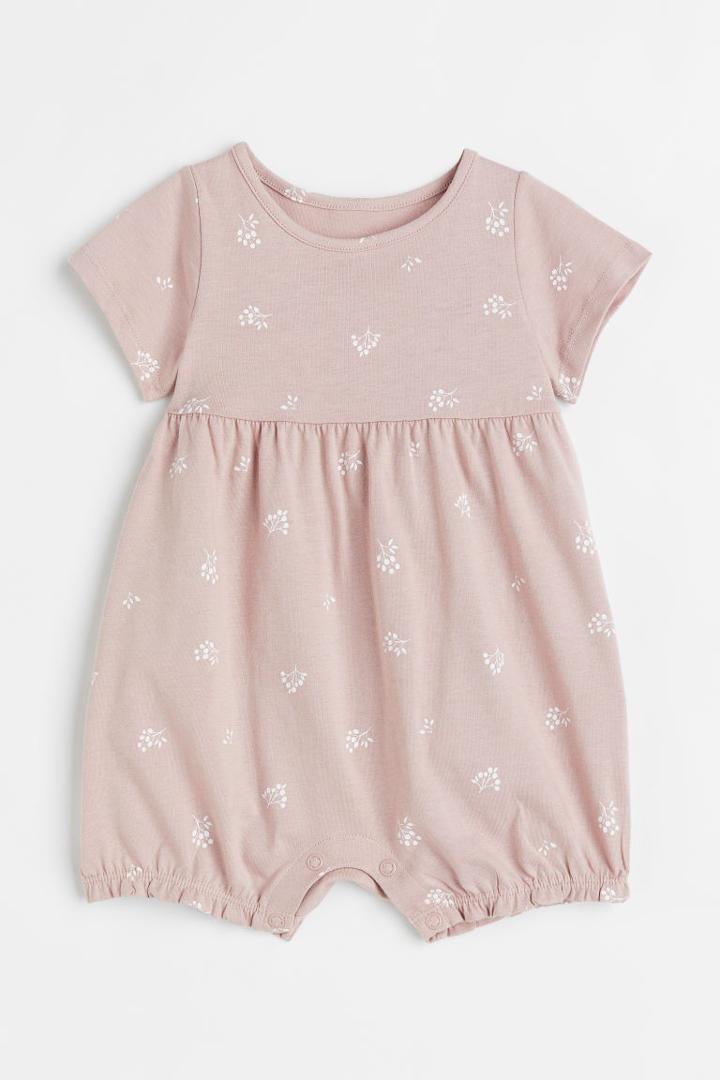 H & M - Short-sleeved Romper Suit - Pink