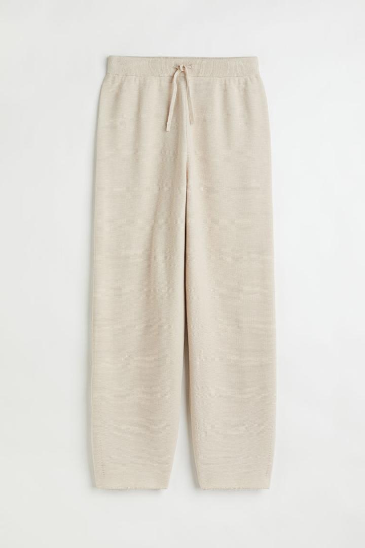 H & M - Garter-stitched Knit Pants - Beige