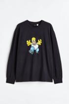 H & M - Relaxed Fit Long-sleeved Jersey Shirt - Black