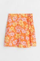H & M - Patterned Wrap-front Skirt - Orange