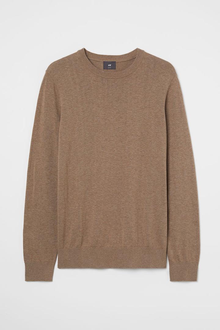 H & M - Slim Fit Fine-knit Cotton Sweater - Beige