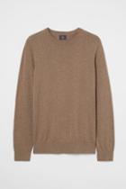H & M - Slim Fit Fine-knit Cotton Sweater - Beige