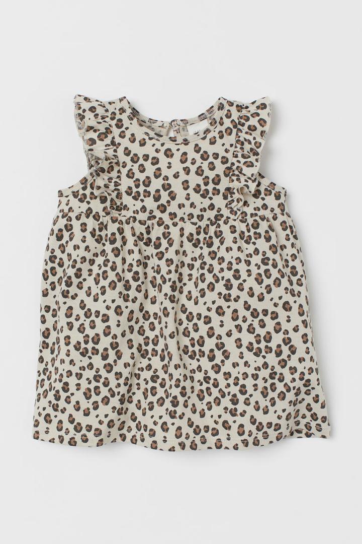 H & M - Ruffle-trimmed Jersey Dress - Beige