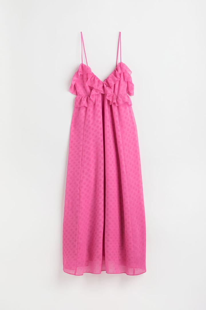 H & M - Flounce-trimmed Crped Dress - Pink